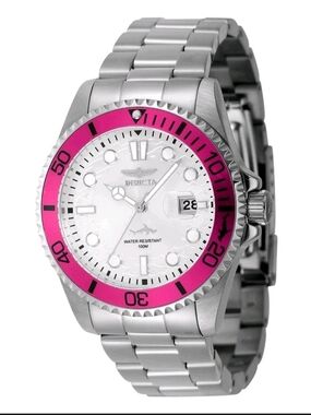 Invicta Silver Watch with Pink Bezel